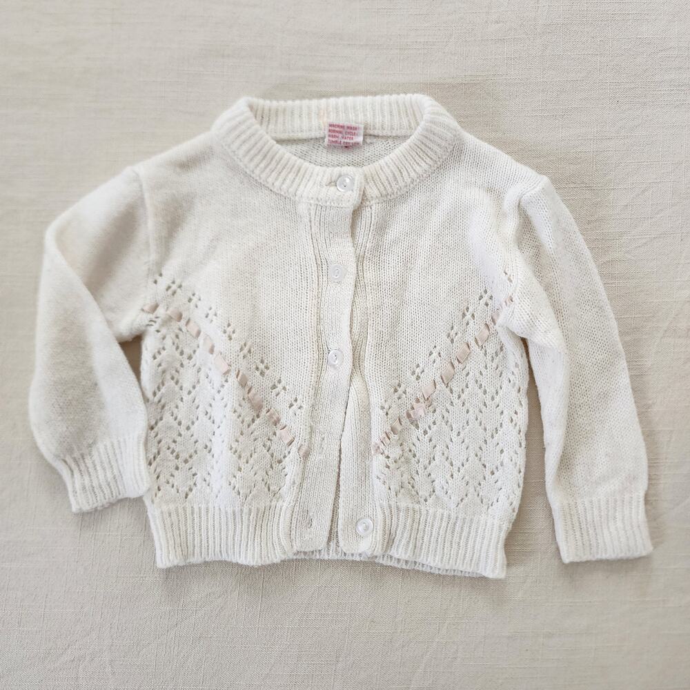 Vintage Off-White Girly Knit Cardigan 18-24 months *missing button